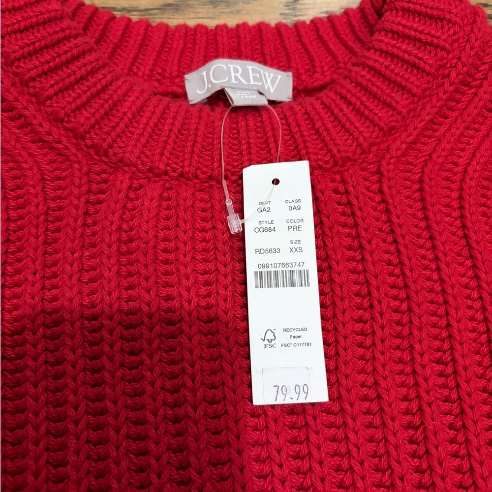 J. Crew Bright Red Chunky Cable Knit Sweater
